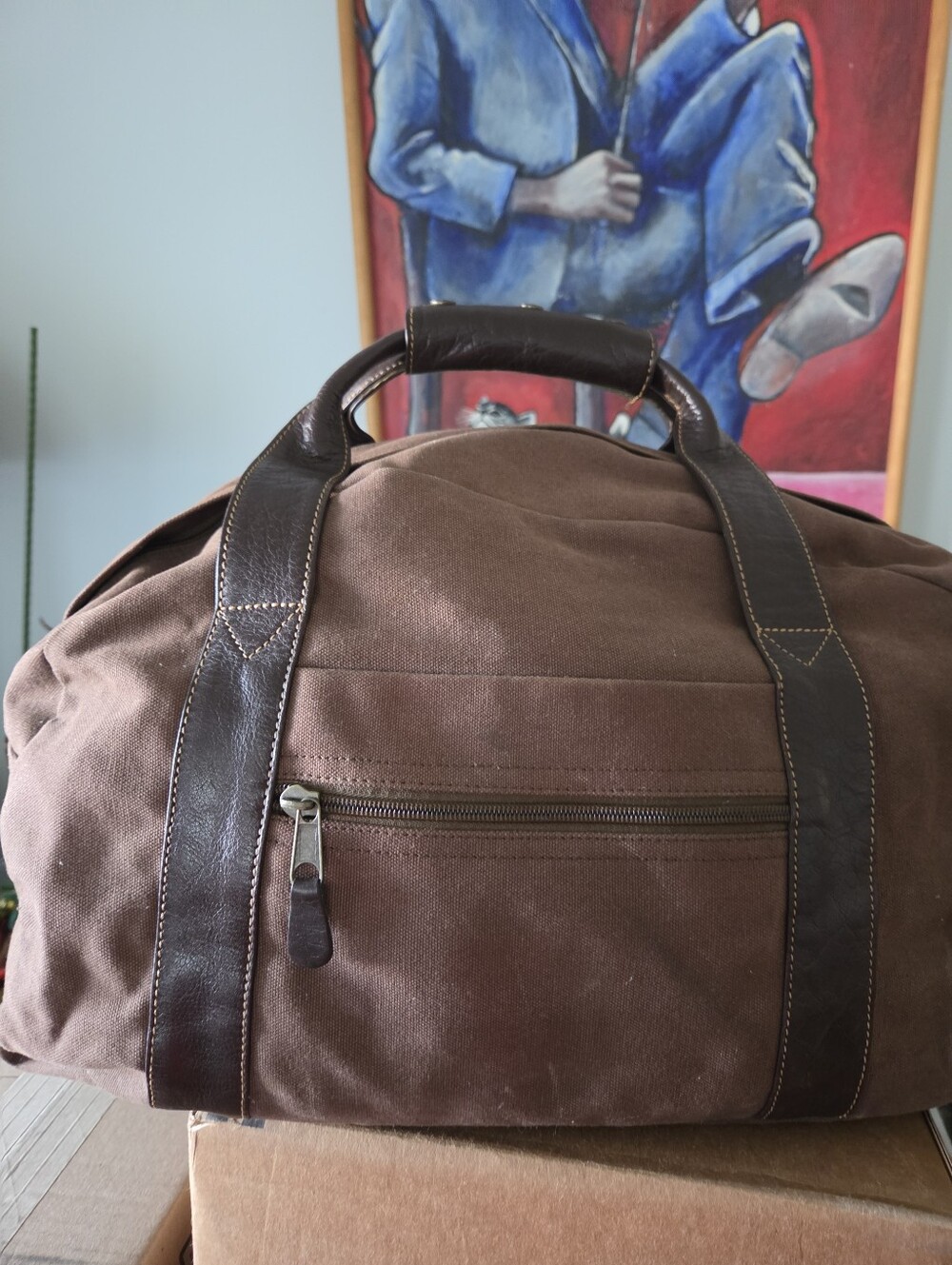 Vintage Wilson's House Of Leather  Canvas Leather Trim Duffle Bag